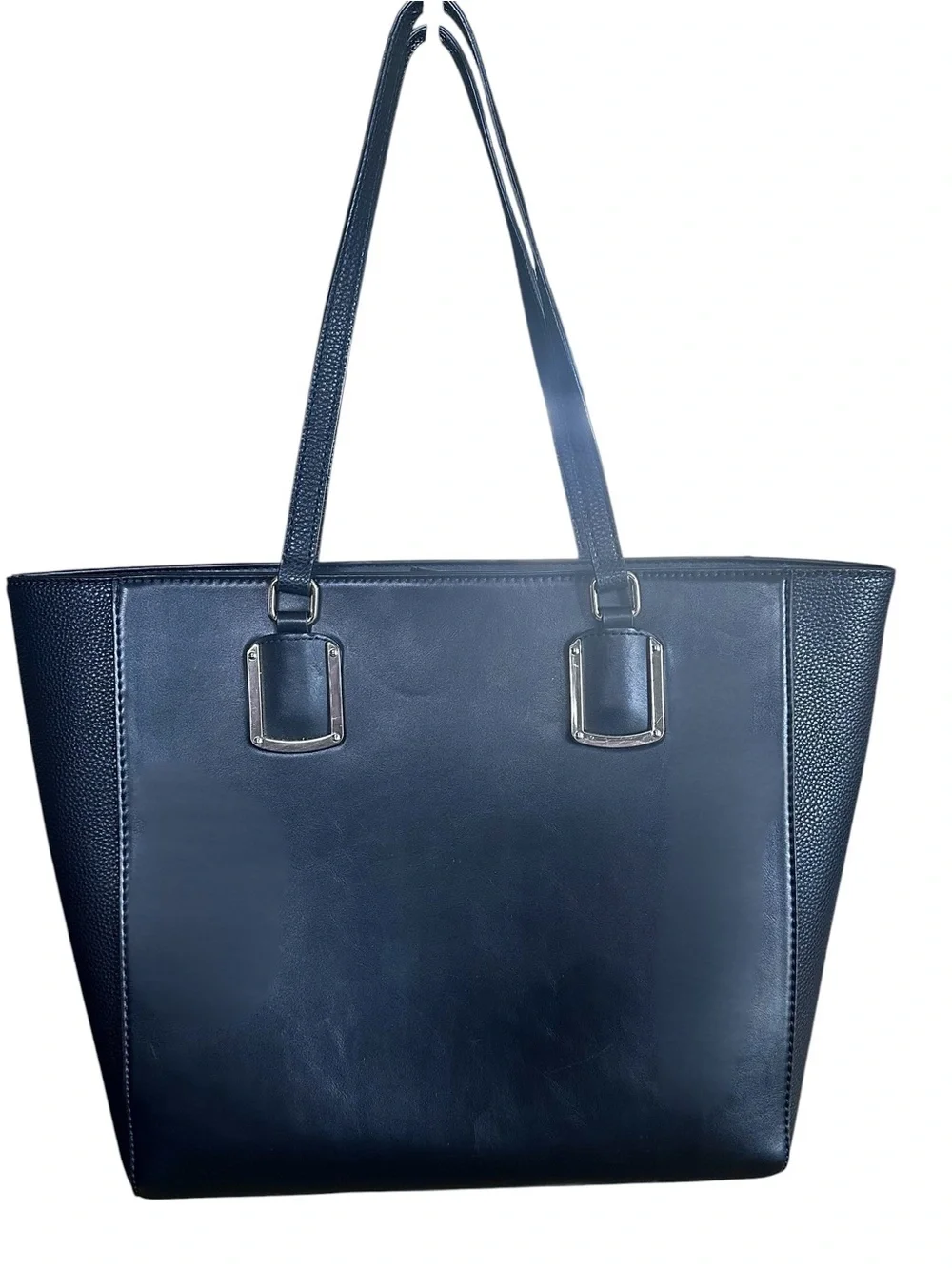 Nine West Classic Black Tote Bag Silver Hardware Double Straps Like New